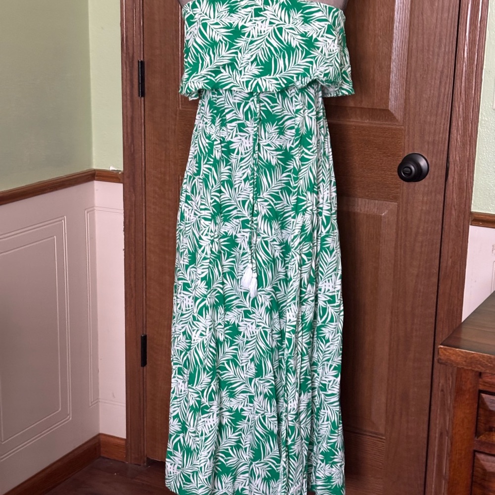 Fun & Flirt Tropical Green and White Maxi Dress